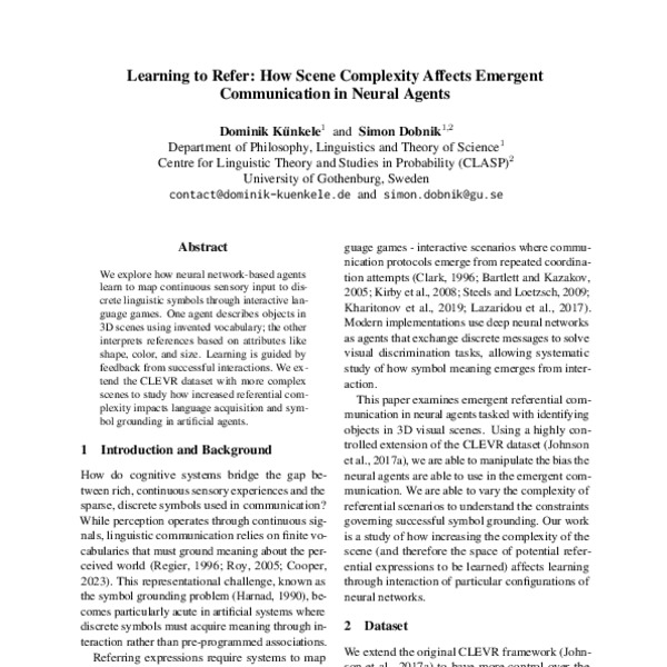 Learning to Refer: How Scene Complexity Affects Emergent Communication ...