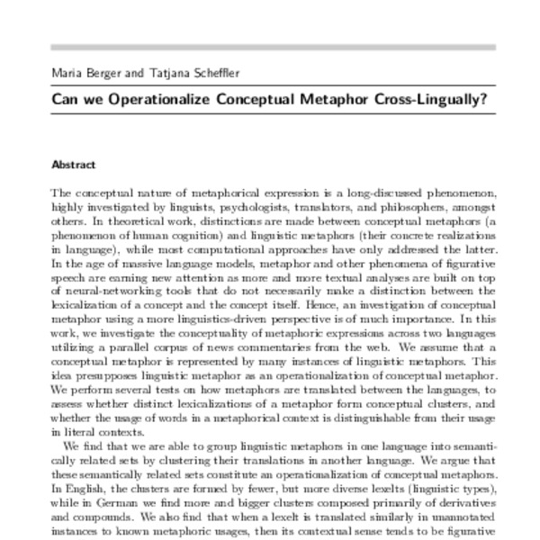 Can we Operationalize Conceptual Metaphor Cross-Lingually?