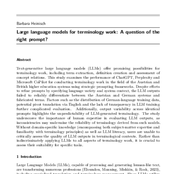 Large language models for terminology work: A question of the right prompt?
