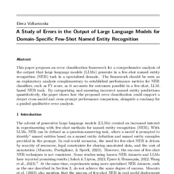A Study of Errors in the Output of Large Language Models for Domain-Specific Few-Shot Named Entity Recognition