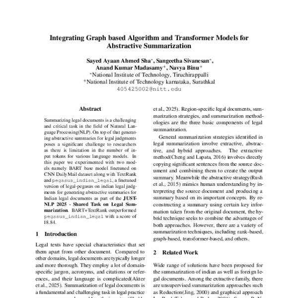 Integrating Graph based Algorithm and Transformer Models for ...