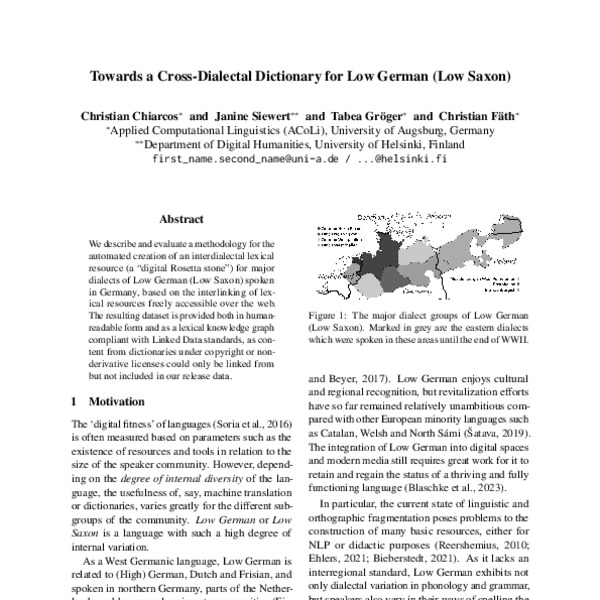 Towards a Cross-Dialectal Dictionary for Low German (Low Saxon) - ACL ...