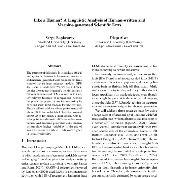 Like a Human? A Linguistic Analysis of Human-written and Machine ...