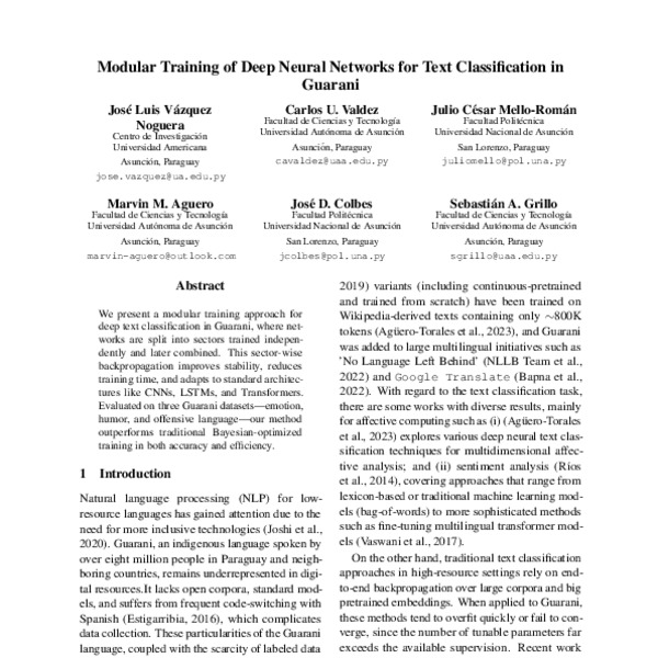 Modular Training of Deep Neural Networks for Text Classification in ...