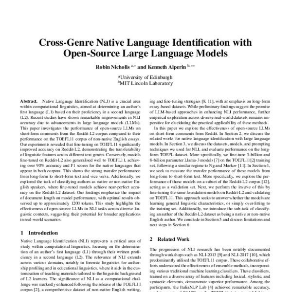 Cross-Genre Native Language Identification with Open-Source Large ...