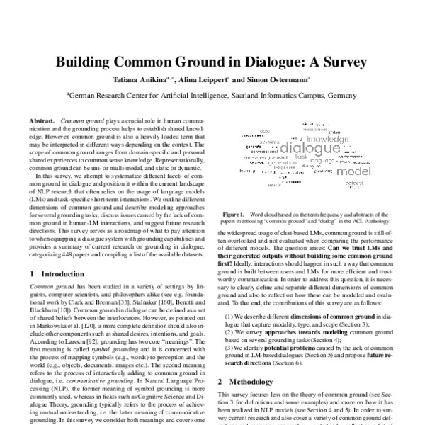 Building Common Ground in Dialogue: A Survey - ACL Anthology