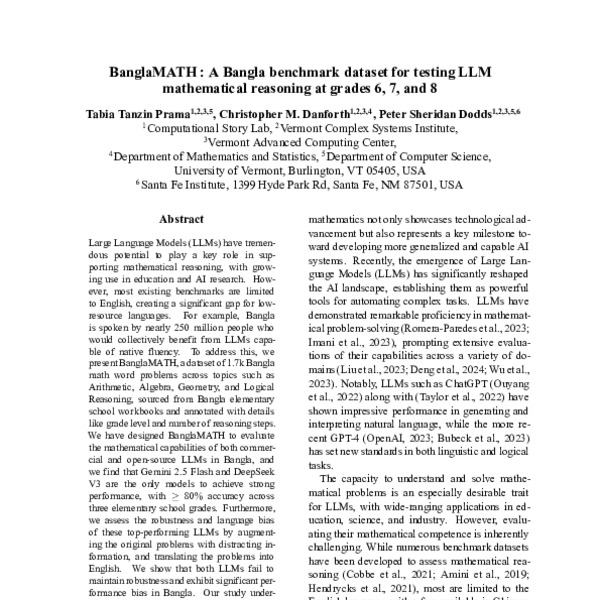 BanglaMATH : A Bangla benchmark dataset for testing LLM mathematical ...