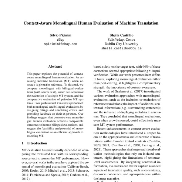 Context-Aware Monolingual Evaluation of Machine Translation - ACL Anthology