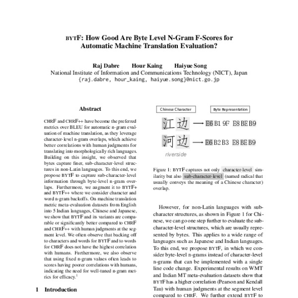 bytF: How Good Are Byte Level N-Gram F-Scores for Automatic Machine ...