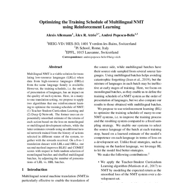 Optimizing the Training Schedule of Multilingual NMT using ...