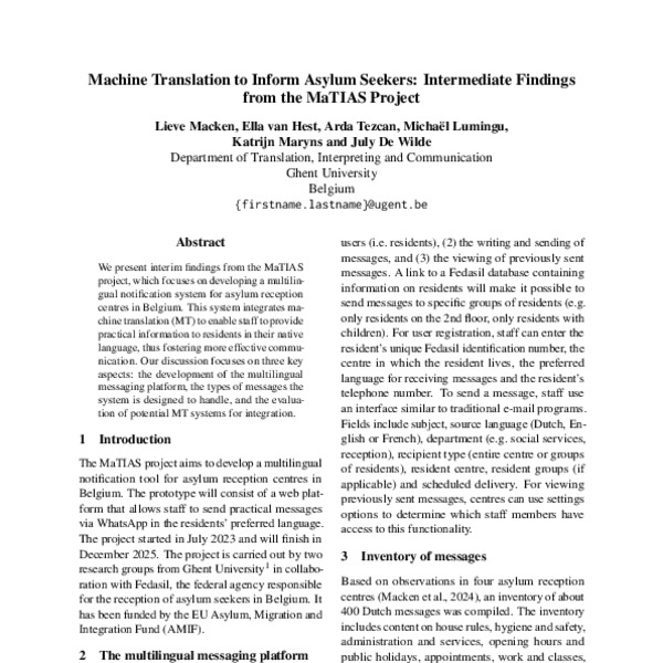 Machine Translation to Inform Asylum Seekers: Intermediate Findings ...