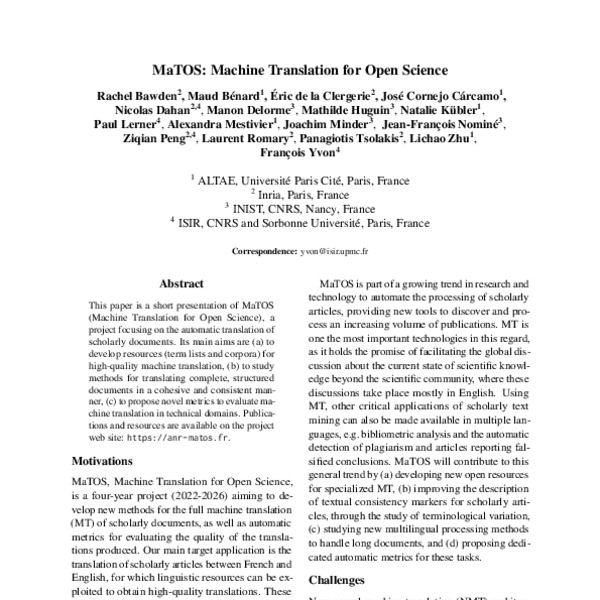 MaTOS: Machine Translation for Open Science - ACL Anthology