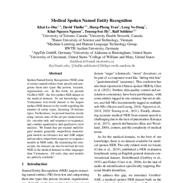 Medical Spoken Named Entity Recognition - ACL Anthology