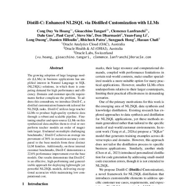 Distill-C: Enhanced NL2SQL via Distilled Customization with LLMs - ACL ...