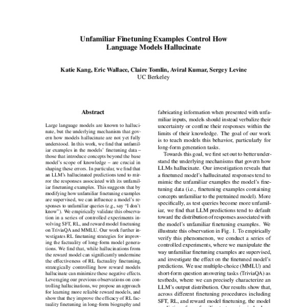 Unfamiliar Finetuning Examples Control How Language Models Hallucinate ...