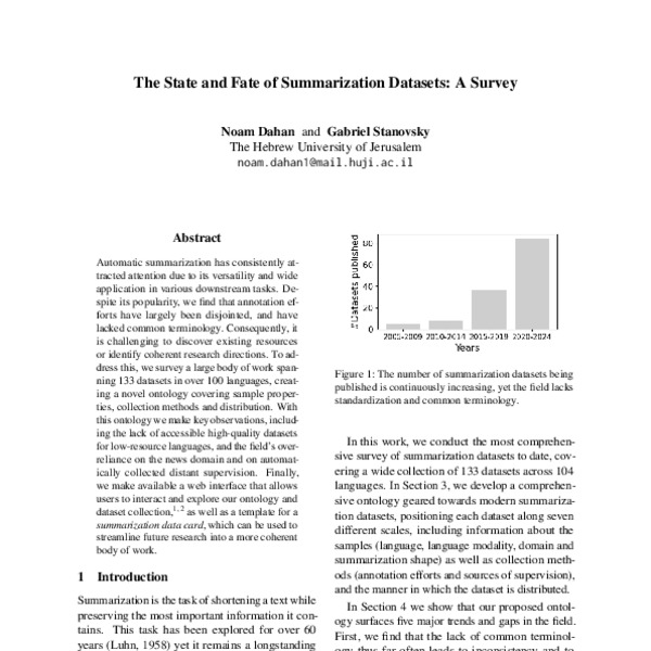 The State and Fate of Summarization Datasets: A Survey - ACL Anthology