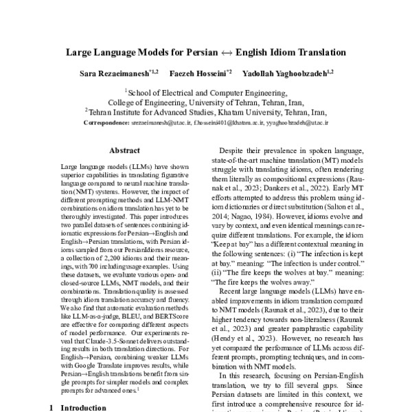Large Language Models for Persian-English Idiom Translation - ACL Anthology