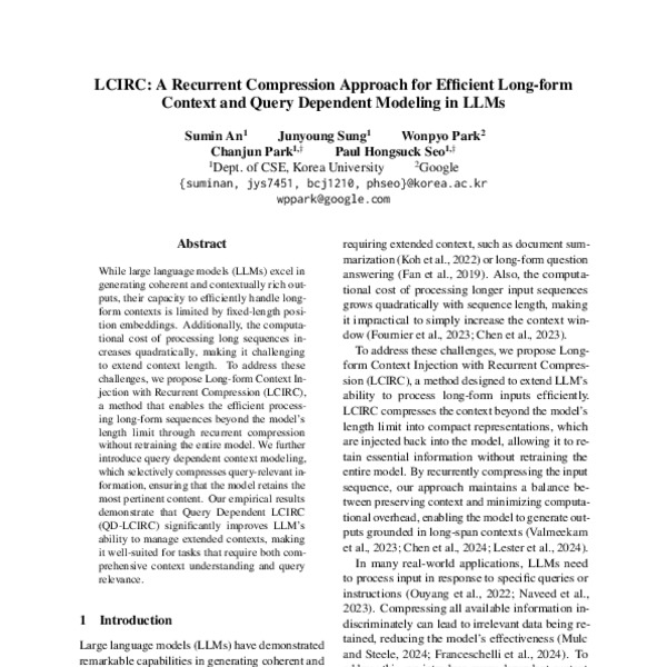 LCIRC: A Recurrent Compression Approach for Efficient Long-form Context ...