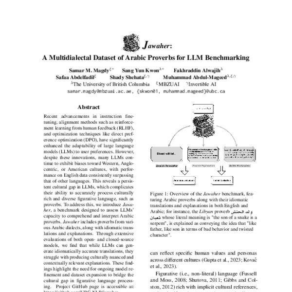 JAWAHER: A Multidialectal Dataset of Arabic Proverbs for LLM ...