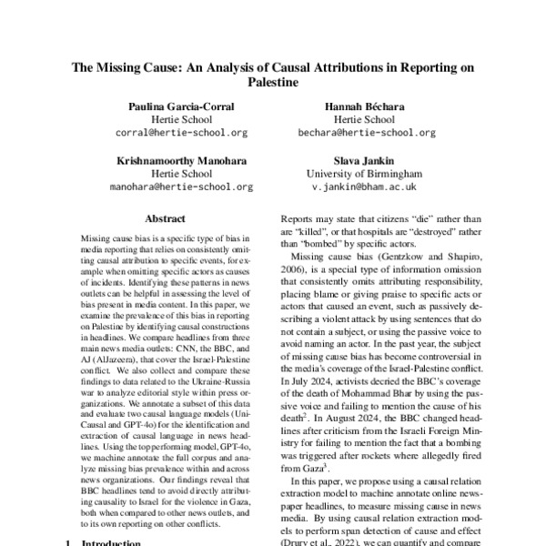 The Missing Cause: An Analysis of Causal Attributions in Reporting on ...