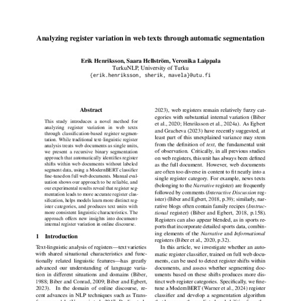Analyzing register variation in web texts through automatic ...