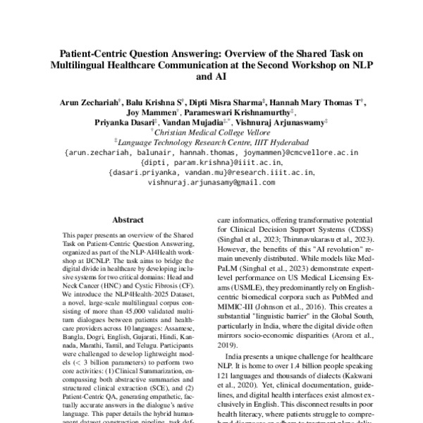 Patient-Centric Question Answering- Overview of the Shared Task at the ...