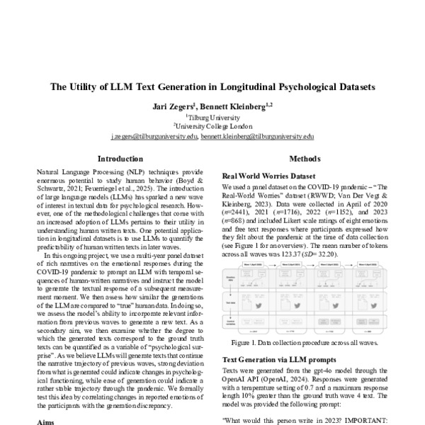 The Utility of LLM Text Generation in Longitudinal Psychological Datasets