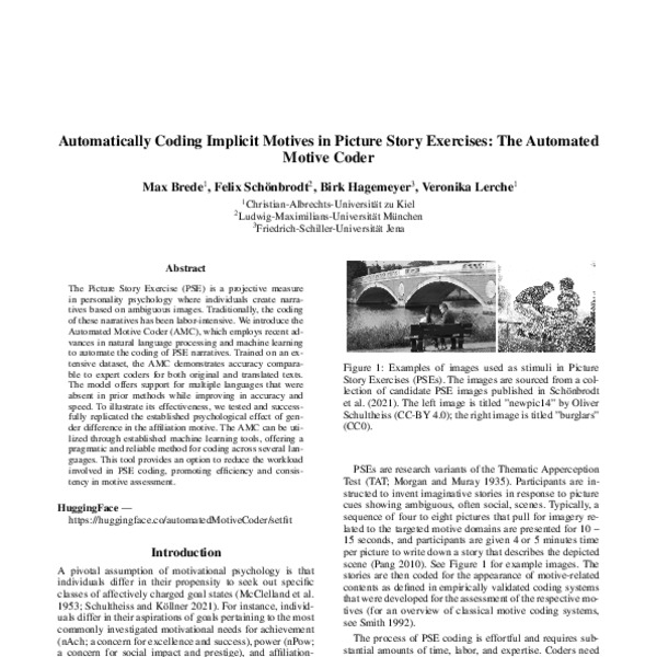 Automatically Coding Implicit Motives in Picture Story Exercises: The Automated Motive Coder