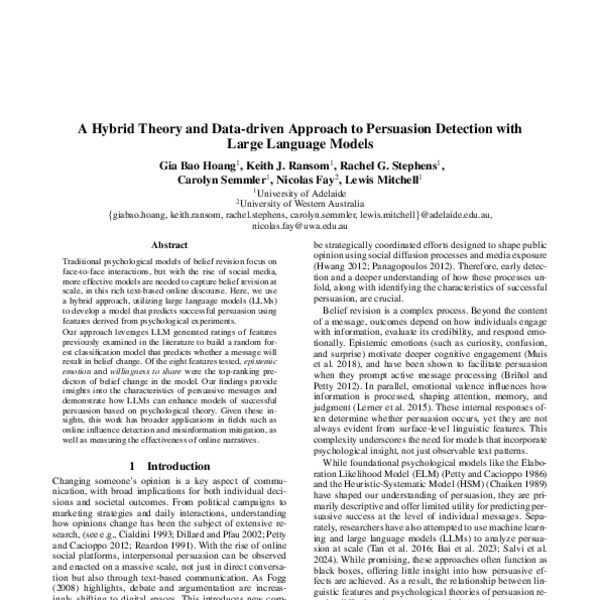 A Hybrid Theory and Data-driven Approach to Persuasion Detection with Large Language Models