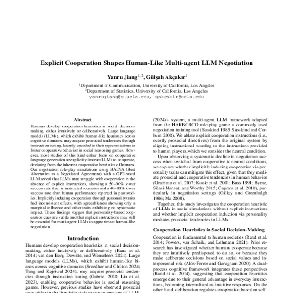 Explicit Cooperation Shapes Human-Like Multi-agent LLM Negotiation