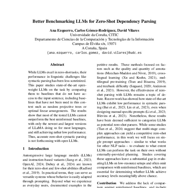 Better Benchmarking LLMs for Zero-Shot Dependency Parsing - ACL Anthology
