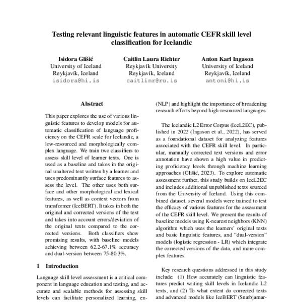 Testing relevant linguistic features in automatic CEFR skill level ...