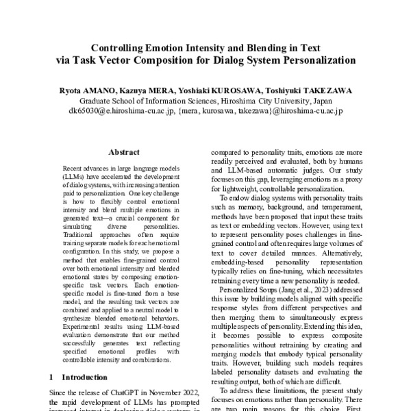Controlling Emotion Intensity and Blending in Text via Task Vector ...