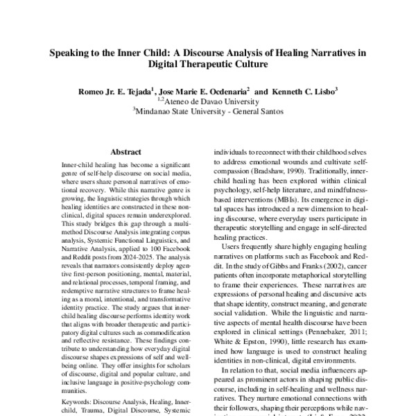 Speaking to the Inner Child: A Discourse Analysis of Healing Narratives ...