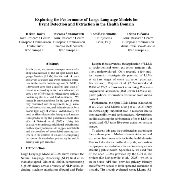 Exploring the Performance of Large Language Models for Event Detection ...