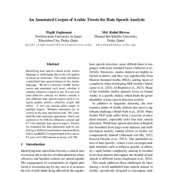 An Annotated Corpus of Arabic Tweets for Hate Speech Analysis - ACL ...