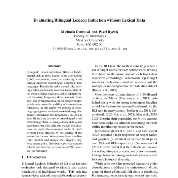 Evaluating Bilingual Lexicon Induction without Lexical Data - ACL Anthology