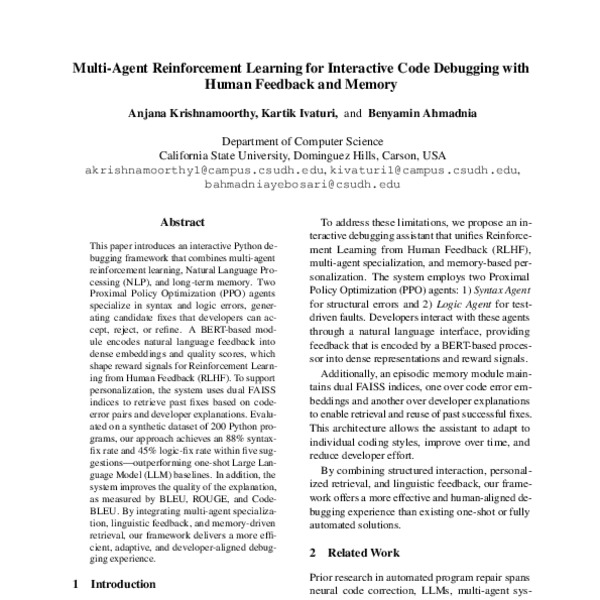 Multi-Agent Reinforcement Learning for Interactive Code Debugging with ...