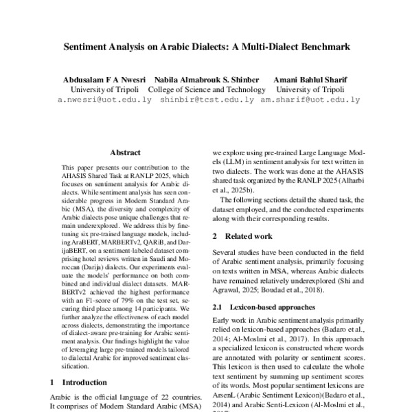 Sentiment Analysis on Arabic Dialects: A Multi-Dialect Benchmark - ACL ...