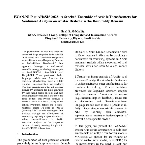 iWAN-NLP at AHaSIS 2025: A Stacked Ensemble of Arabic Transformers for ...
