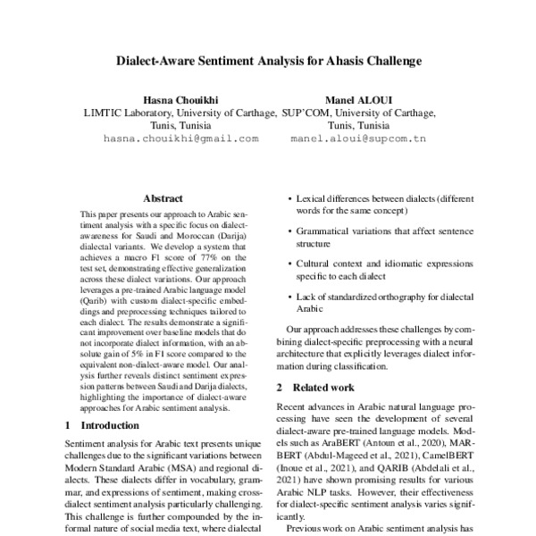Dialect-Aware Sentiment Analysis for Ahasis Challenge - ACL Anthology