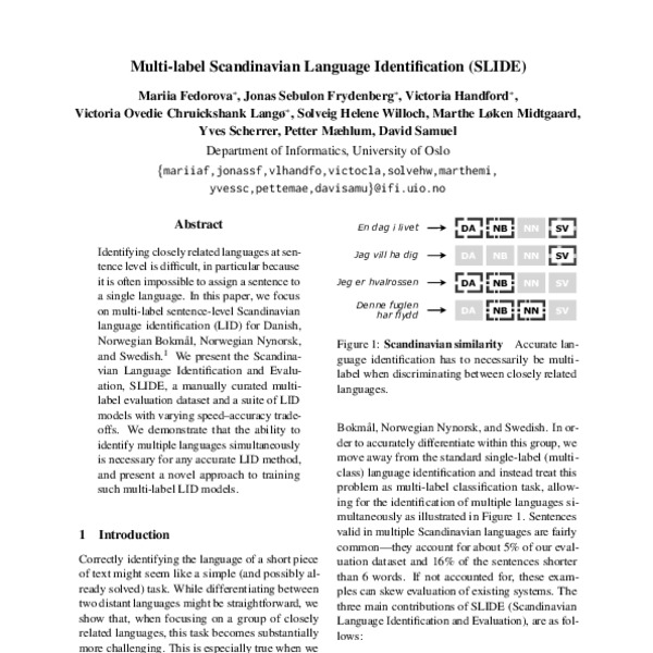 Multi-label Scandinavian Language Identification (SLIDE) - ACL Anthology
