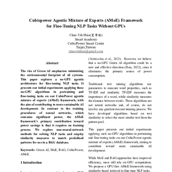Cubicpower Agentic Mixture of Experts(AMoE) Framework for Fine-Tuning ...