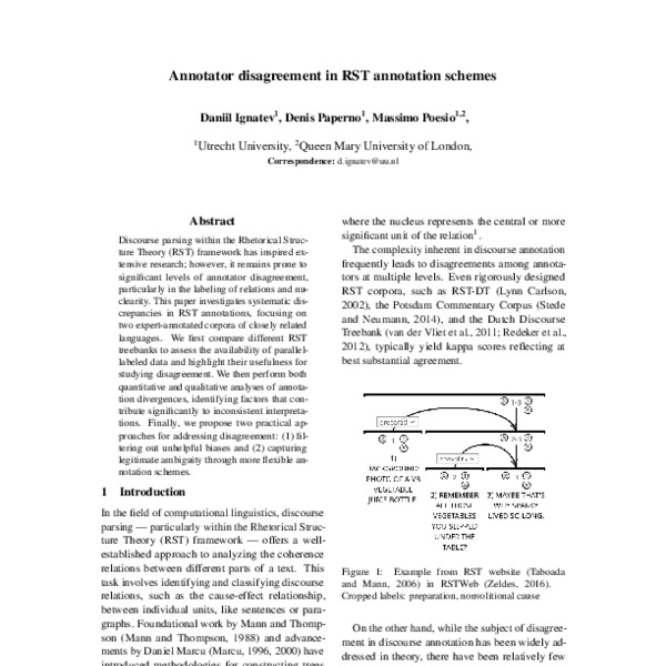 Annotator disagreement in RST annotation schemes - ACL Anthology