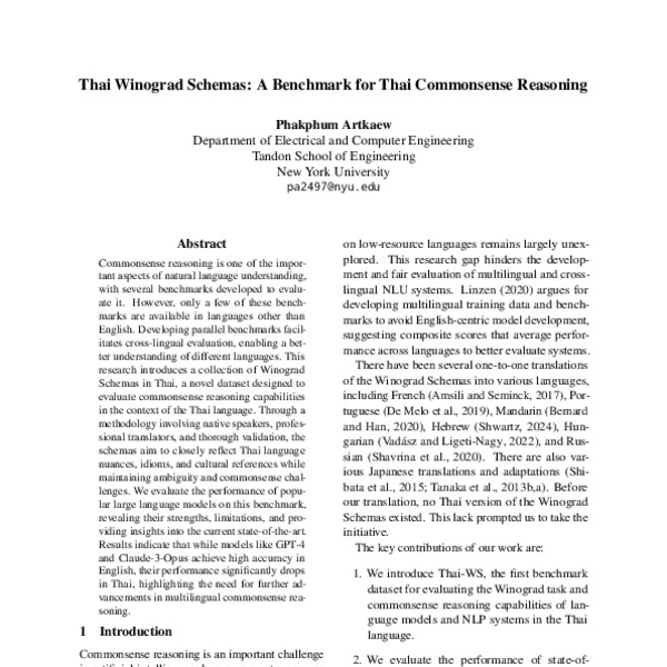 Thai Winograd Schemas: A Benchmark for Thai Commonsense Reasoning - ACL ...
