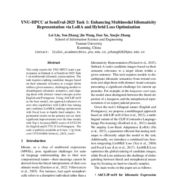 YNU-HPCC at SemEval-2025 Task 1: Enhancing Multimodal Idiomaticity ...