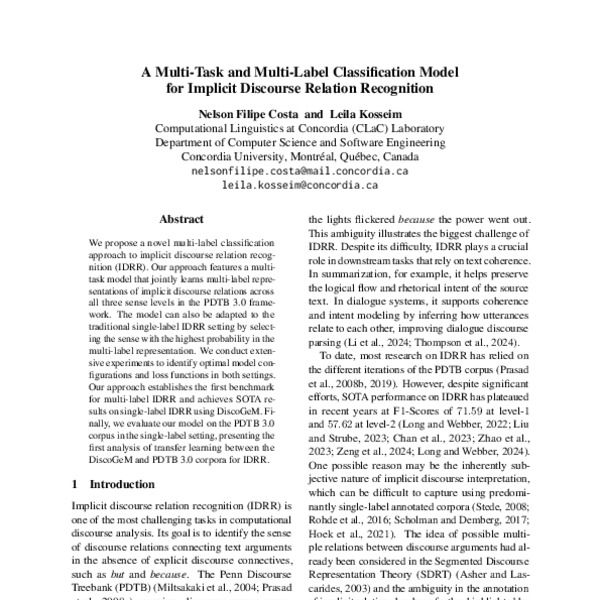 A Multi-Task and Multi-Label Classification Model for Implicit ...