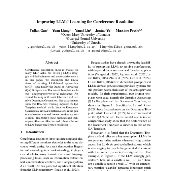 Improving LLMs’ Learning of Coreference Resolution - ACL Anthology