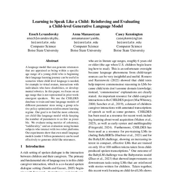 Learning to Speak Like a Child: Reinforcing and Evaluating a Child ...