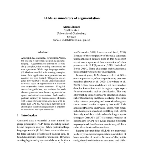LLMs as annotators of argumentation - ACL Anthology